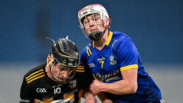 Mark Hickey of Kilbrittain in action against Eoghan-Rua McGowan of Easkey during the AIB GAA Hurling All-Ireland Junior Club Championship final match between Easkey of Sligo and Kilbrittain of Cork at Croke Park in Dublin. Photo by Piaras Ó Mídheach/Sportsfile