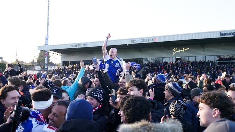 Macclesfield's Josh Kay celebrates with fans
