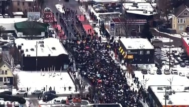Aerial footage shows thousands marching in Minneapolis against ICE