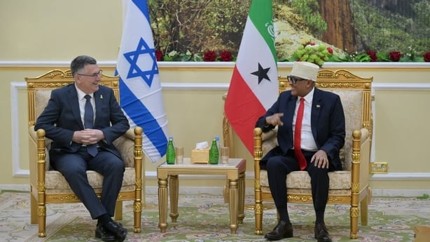 Israeli Foreign Minister Gideon Saar meets with Somaliland President Abdirahman Mohamed Abdullahi, in Hargeisa, Somaliland on January 6, 2026. (Photo by Israeli Foreign Ministry/Anadolu via Getty Images)