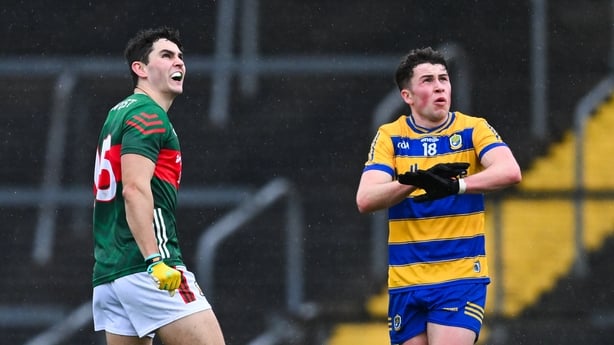 11 January 2026; Tommy Conroy of Mayo celebrates scoring a point during the FBD Connacht League match between Mayo and Roscommon at King & Moffatt Dr Hyde Park in Roscommon. Photo by Tyler Miller/Sportsfile