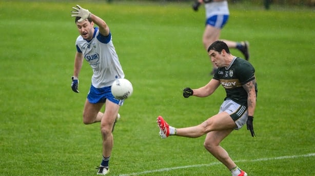 11 January 2026; Tony Brosnan of Kerry in action against Darach Ó Cathasaigh of Waterford during the McGrath Cup match between Kerry and Waterford at Dr Crokes Park in Killarney, Kerry. Photo by Brendan Moran/Sportsfile