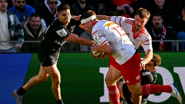 11 January 2026; Tom Farrell of Munster scores his side's third try during the Investec Champions Cup match between RC Toulon and Munster at Stade Felix Mayol in Toulon, France. Photo by Shauna Clinton/Sportsfile