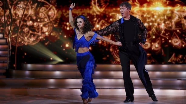 Comedian Michael Fry Pro Dancer Kylee Vincent during the liveshow of RTE's Dancing With The Stars.Pic:Kyran O'Brien /kobpixNO FEE FOR REPRO During show run++++++FEE applies to Photographs used after Show run finishes.++++++++++