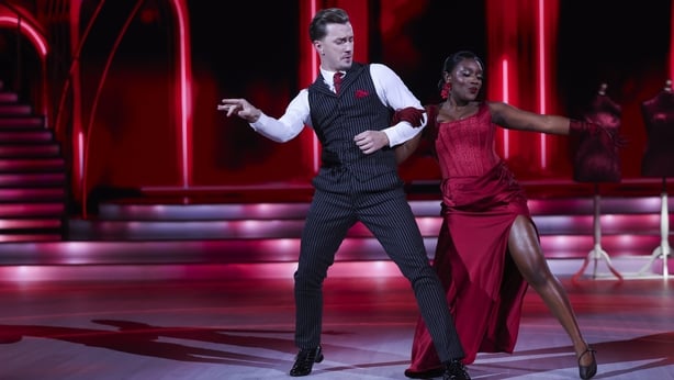 Singer Tolu Makay with Pro Dancer Maciej Zieba during the liveshow of RTE's Dancing With The Stars.Pic:Kyran O'Brien /kobpixNO FEE FOR REPRO During show run++++++FEE applies to Photographs used after Show run finishes.++++++++++