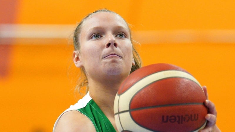 Aisling Moran of Ireland during the FIBA Women's Europe Eurobasket 2025 Championship qualifier match between Ireland and Israel at the Rimi Olympic Centre in Riga, Latvia.