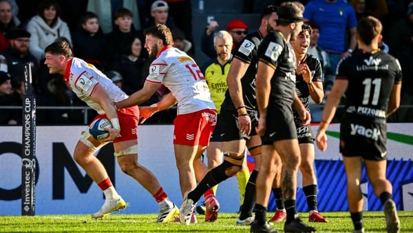 Munster's Jack O'Donoghue celebrates his try against Toulon at Stade Mayol