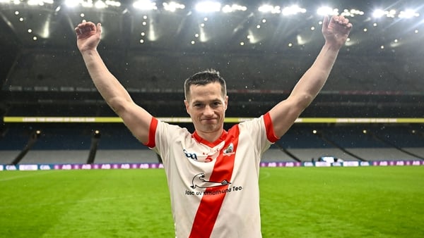 Pádraig Ó Sé of An Ghaeltacht celebrates after his side's victory in the AIB GAA Football Intermediate Club Championship final match between An Ghaeltacht of Kerry and Glenullin of Derry at Croke Park in Dublin.
