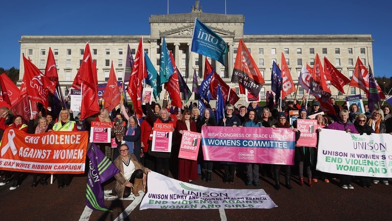 A trade union rally in support of domestic abuse victims at Stormont last November