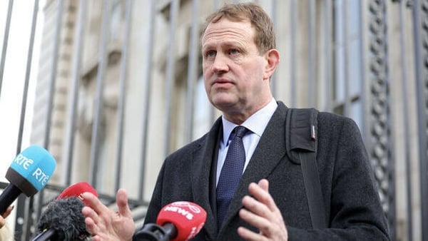 Minister for Justice Jim O'Callaghan speaking to the media