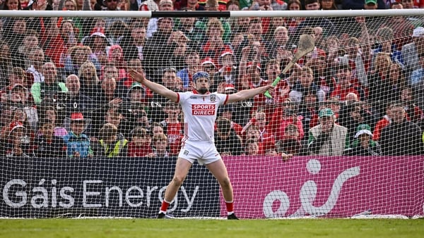 Cork goalkeeper Patrick Collins during the penalty shoot-out of the Munster GAA Hurling Senior Championship final match between Limerick and Cork at TUS Gaelic Grounds in Limerick.