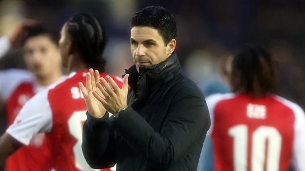 Mikel Arteta manager / head coach of Arsenal applauds after the Emirates FA Cup Third Round match between Portsmouth and Arsenal on January 11, 2026 in Portsmouth, England. 
