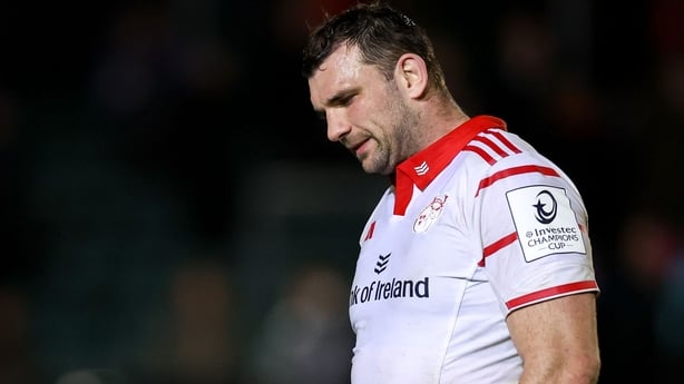 6 December 2025; Tadhg Beirne of Munster reacts after his side's defeat in the Investec Champions Cup match between Bath and Munster at The Recreation Ground in Bath, England. Photo by Harry Murphy/Sportsfile