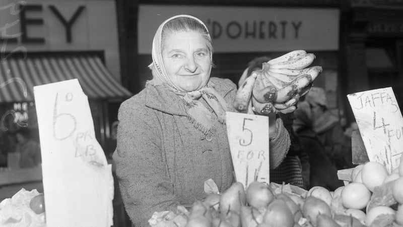 A trader in Moore Street Dublin, circa 1962. Photo: Getty Images