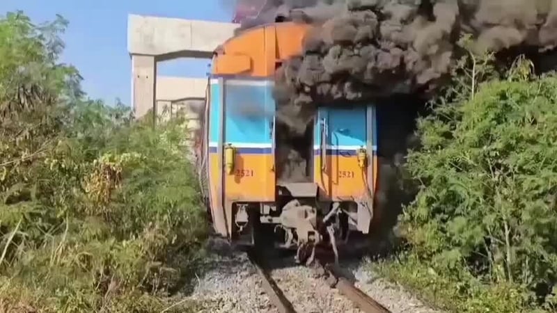 Smoke billows from the train following the incident