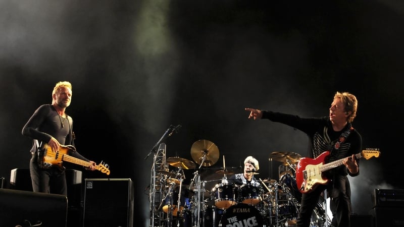 (L-R) The Police - Sting, Stewart Copeland, and Andrew Summers - perform at the Isle of Wight Festival on 15 June 2008