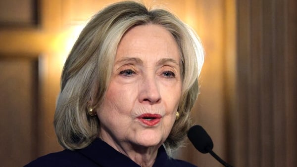 WASHINGTON, DC - DECEMBER 02: Former U.S. Secretary of State Hillary Clinton delivers keynote remarks during a discussion at Georgetown University on December 2, 2025 in Washington, DC. Secretary Clinton discussed "Confronting Modern Day Slavery: A Bluepr