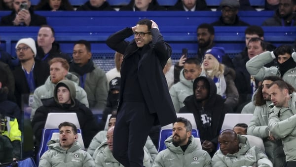 LONDON, ENGLAND - JANUARY 14: Head Coach Liam Rosenior of Chelsea during the Carabao Cup Semi Final First Leg match between Chelsea and Arsenal at Stamford Bridge on January 14, 2026 in London, England. (Photo by Robin Jones/Getty Images)