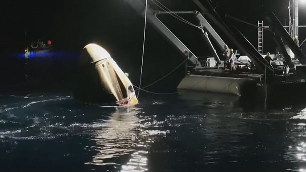 The SpaceX capsule in the Pacific Ocean off California