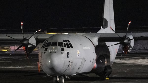 A Danish Air Force Lockheed C-130J Super Hercules parked on the tarmak at Nuuk international airport