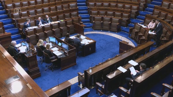 a screengrab showing a small number of people in the Dail chamber