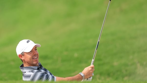 DUBAI, UNITED ARAB EMIRATES - JANUARY 15: Rory McIlroy of Northern Ireland plays his second shot on the first hole during the first round of the Dubai Invitational 2026 at Dubai Creek Resort on January 15, 2026 in Dubai, United Arab Emirates. (Photo by Ro