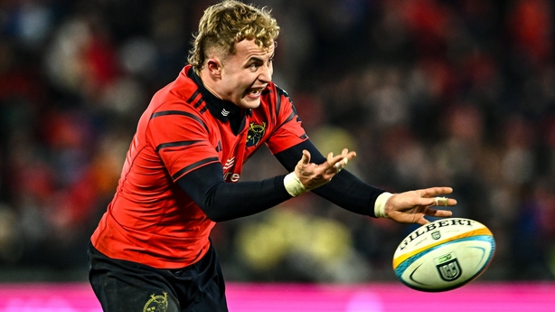 Craig Casey of Munster during the United Rugby Championship match between Munster and Leinster at Thomond Park in Limerick. 
