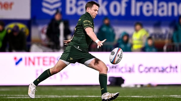 Jack Carty of Connacht during the United Rugby Championship match between Connacht and Ulster at Dexcom Stadium in Galway.