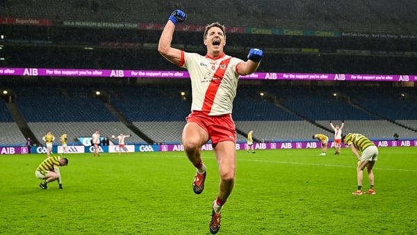 11 January 2026; Aidan Walsh of An Ghaeltacht celebrates after his side's victory in the AIB GAA Football Intermediate Club Championship final match between An Ghaeltacht of Kerry and Glenullin of Derry at Croke Park in Dublin. Photo by Piaras Ó Mídheach/