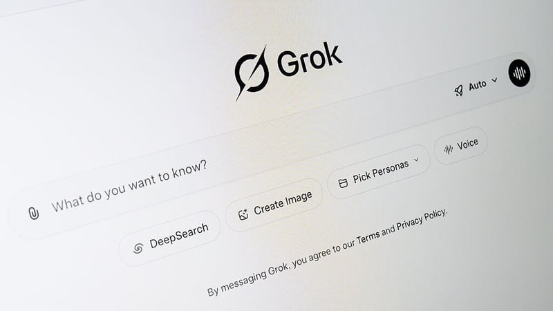 Image of a prompt screen from the Grok AI app displayed on an iPad