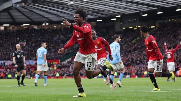 Patrick Dorgu of Manchester United after scoring against Manchester City - Premier League, January 2025