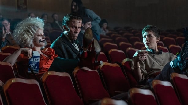 Jessie Buckley, Christian Bale, and Maggie Gyllenhaal on the set of The Bride!
