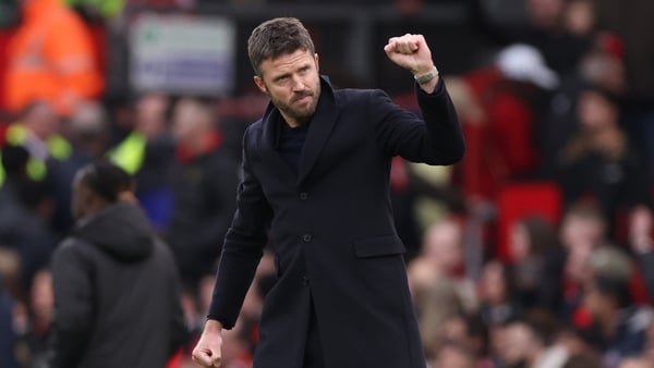 MANCHESTER, ENGLAND - JANUARY 17: Manchester United head coach / manager Michael Carrick celebrates after the Premier League match between Manchester United and Manchester City at Old Trafford on January 17, 2026 in Manchester, England. (Photo by Copa/Get