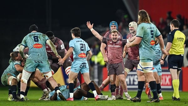 17 January 2026; Craig Casey of Munster reacts during the Investec Champions Cup match between Munster and Castres Olympique at Thomond Park in Limerick. Photo by Seb Daly/Sportsfile