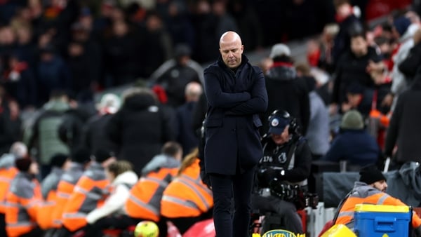 Arne Slot, Manager of Liverpool, looks on during the Premier League match between Liverpool and Burnley at Anfield on January 17, 2026 in Liverpool, England. (Photo by Dan Istitene/Getty Images)