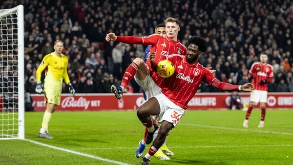NOTTINGHAM, ENGLAND - JANUARY 17: Nottingham Forest's Ola Aina survived a VAR investigation for potential handball during the Premier League match between Nottingham Forest and Arsenal at City Ground on January 17, 2026 in Nottingham, England. (Photo by A