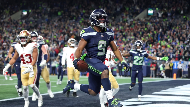 Kenneth Walker III #9 of the Seattle Seahawks scores a touchdown during the fourth quarter against the San Francisco 49ers in the NFC Divisional play-off game, January 2026