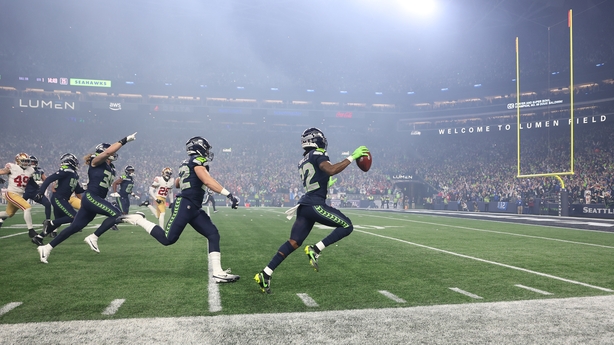 Rashid Shaheed #22 of the Seattle Seahawks returns the opening kick-off for a touchdown during the first quarter against the San Francisco 49ers in the NFC divisional playoff game, January 2026