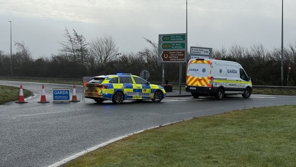 Gardai are pictured at the scene of a fatal crash in Loughrea, Co Galway