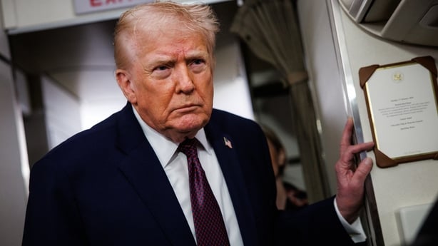 PALM BEACH, FLORIDA - JANUARY 11: U.S. President Donald Trump takes questions from the members of the press aboard Air Force One en route back to the White House on January 11, 2026 in Palm Beach, Florida. The President spent the weekend at his private club Mar-a-Lago in Palm Beach, Florida. (Photo 
