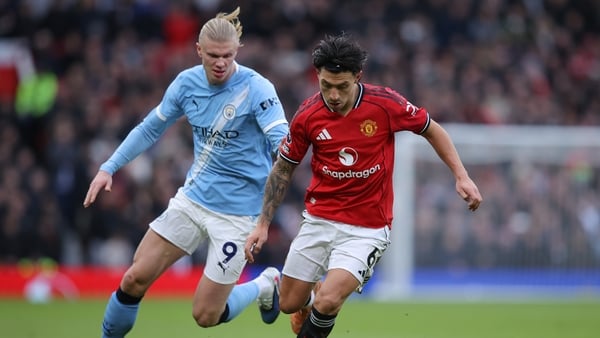 Erling Braut Haaland of Manchester City battles for possession with Lisandro Martinez of Manchester United during the Premier League match between Manchester United and Manchester City at Old Trafford on January 17, 2026 in Manchester, England.