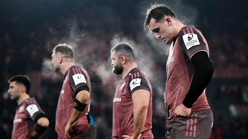 Brian Gleeson (r) and team-mates after Munster's defeat to Castres