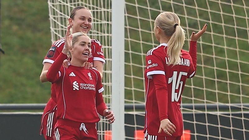 Denise O'Sullivan of Liverpool celebrates scoring her team's first goal with teammates during the Adobe Women's FA Cup Fourth Round match between London Bees and Liverpool at The Hive on January 18, 2026 in Barnet, England.