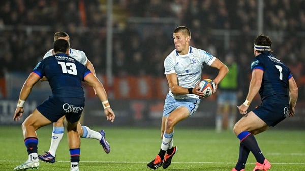 20 September 2024; Sam Prendergast of Leinster during the United Rugby Championship match between Edinburgh and Leinster at Hive Stadium in Edinburgh, Scotland. Photo by Seb Daly/Sportsfile
