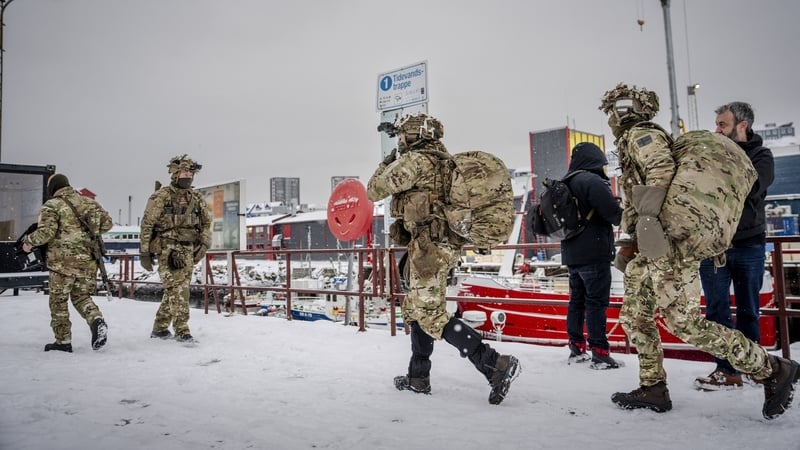 Danish soldiers disembark at the port in Nuuk, Greenland