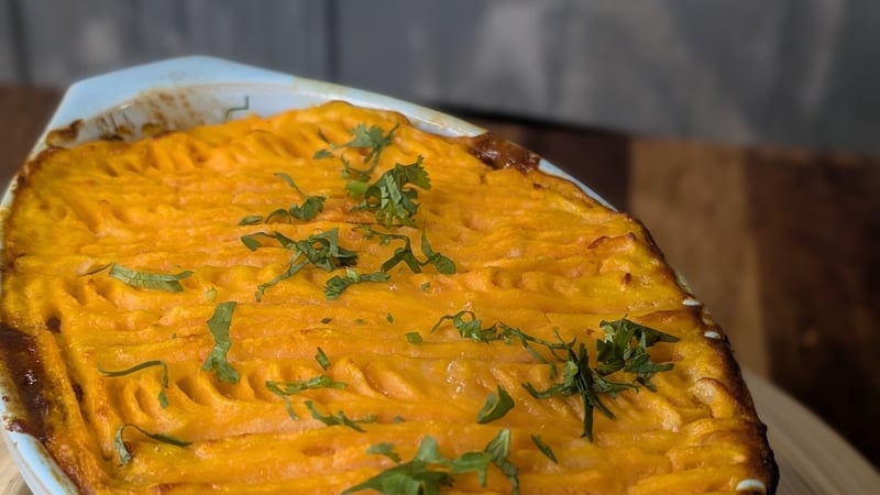 A dish of sweet potato cottage pie