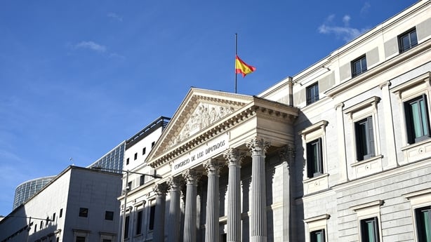 Spain's flag flying at half-mast at the Congress of Deputies in Madrid