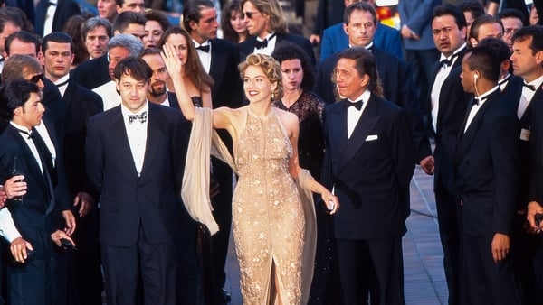 Sharon Stone and Fashion Designer Valentino attend the Closing Ceremony of the 48th Annual Cannes Film Festival on May 28, 1995 in Cannes, France. (Photo by Stephane Cardinale/Sygma via Getty Images)