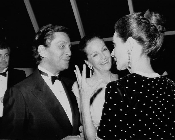 UNITED STATES - SEPTEMBER 08: Fashion designer Valentino talks to Audrey Hepburn. (Photo by Richard Corkery/NY Daily News Archive via Getty Images)