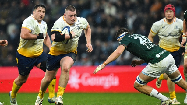 17 January 2026; Jack Boyle of Leinster in action against Baptiste Heguy of Aviron Bayonnais during the Investec Champions Cup match between Bayonne and Leinster at the Stade Jean Dauger in Bayonne, France. Photo by Brendan Moran/Sportsfile